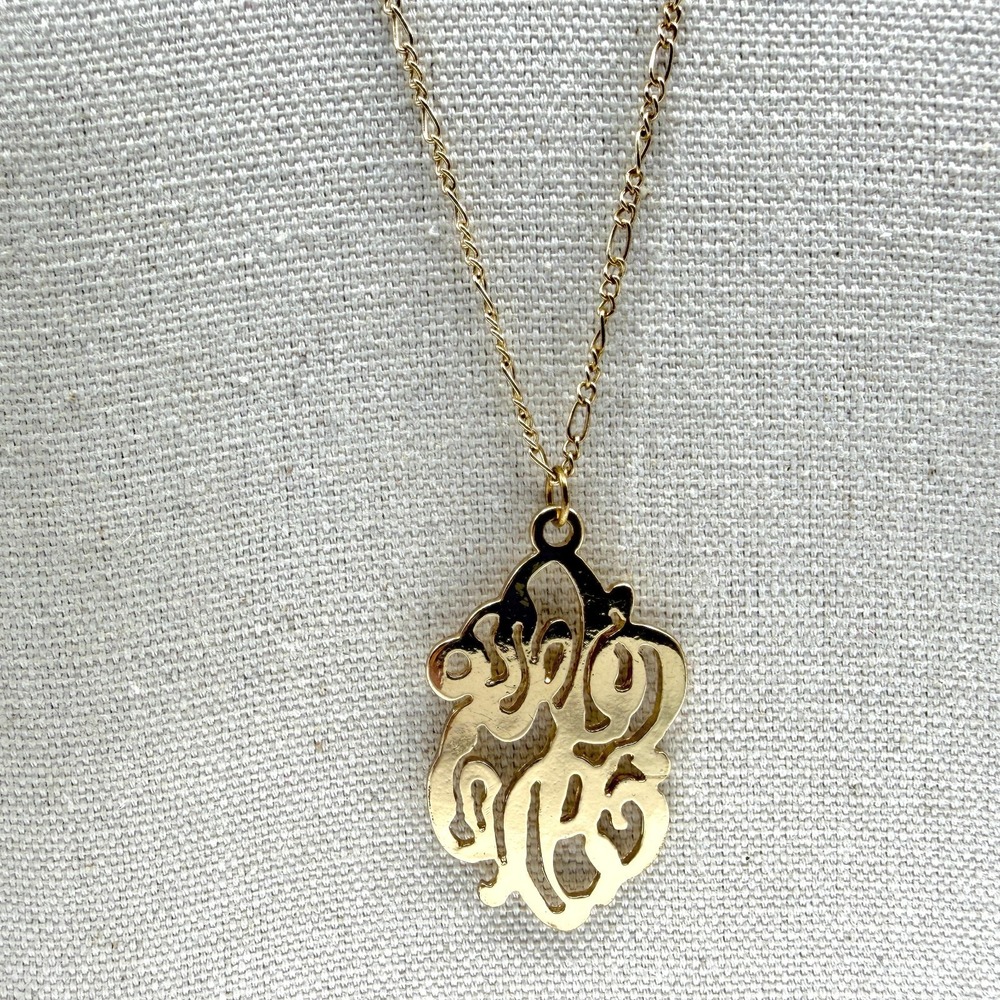 Gold Tone Filigree Monogram Necklace Statement Piece Boho Layering Jewelry Gift